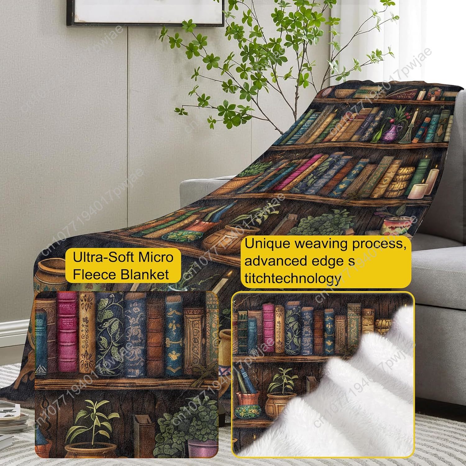 Vintage Bookshelf Blanket Read - Home Textiles & Furnishings review and price