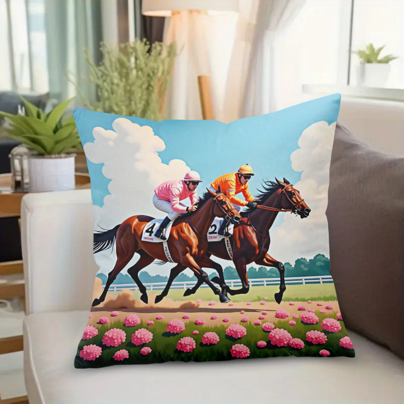 1pc Horse Racing Pillow Cover  - Pillow Insert 18X18 review and price