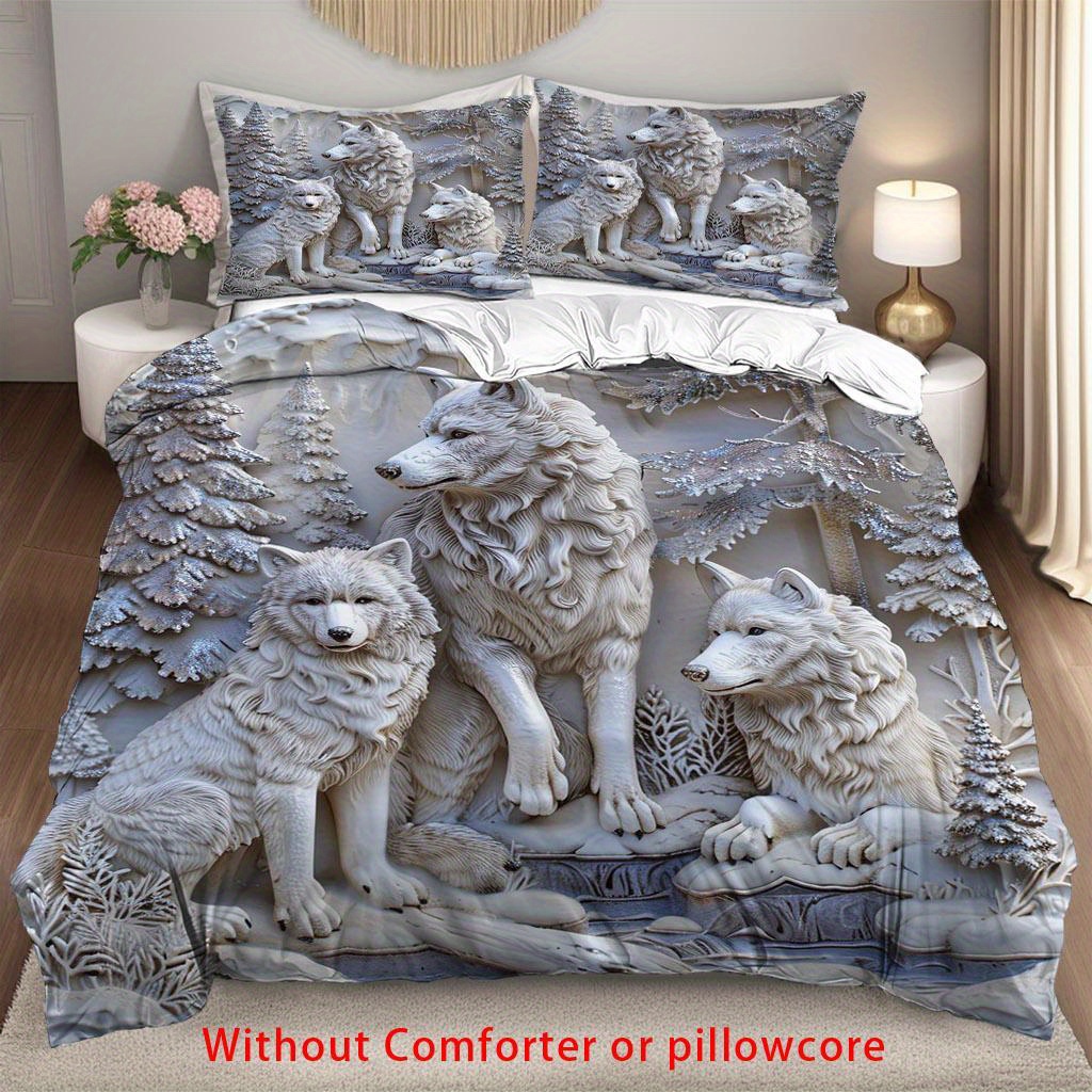 3D White Wolf & Forest Print D - Duvet Insert White review and price